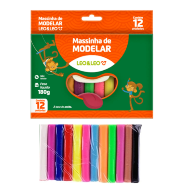 MASSA DE MODELAR C/12 CORES 180GR - LEO LEO