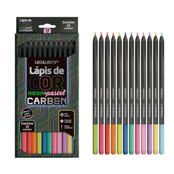 LÁPIS DE COR 12 CORES NEON + PASTEL